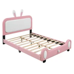 Full/Twin Size Upholstered Rabbit-Shape Princess Platform Bed, White+Pink-ModernLuxe -Furniture Specialty Store GUEST f4fc68ac ce7e 429d bfa1 7598341d087b
