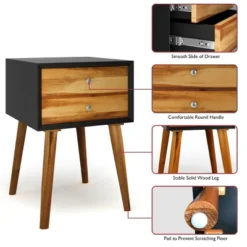 Costway 2PCS Wooden Nightstand Mid-Century End Side Table W/2 Storage Drawers -Furniture Specialty Store GUEST f51846a2 6804 4694 919d 966b82e98c88