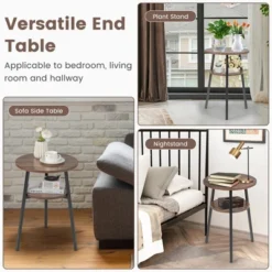 Costway 2PCS 2-Tier Bedside End Table Round Nightstand For Bedroom Living Room Brown/Walnut -Furniture Specialty Store GUEST f557b82a 1ccf 47b9 98a2 b95ccfaa8155