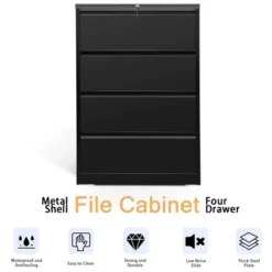 AOBABO 4 Drawer Lateral Steel File Organizing Cabinet With Locking System And Adjustable Hanging Bars For Letter/Legal Size Paper, Black -Furniture Specialty Store GUEST f57227c1 967e 473e 865d c5e2b36f500f