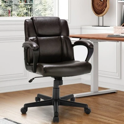 Costway Executive Leather Office Chair Adjustable Computer Desk Chair W/ Armrest 3 Costway Executive Leather Office Chair Adjustable Computer Desk Chair W/ Armrest