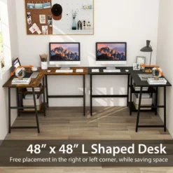 Costway L Shaped Corner Computer Desk Study Table W/Storage Shelves Black/Rustic Brown -Furniture Specialty Store GUEST f698026e 6060 4e87 b921 5f22a8a10701