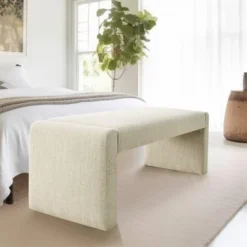 Kaia 47" Contemporary Farmhouse Linen Fabric Waterfall Upholstered Bench-The Pop Maison -Furniture Specialty Store GUEST f6cf74bf b141 48cf bc01 846765dd9dfd