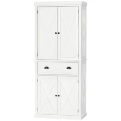 HOMCOM Freestanding Modern Farmhouse 4 Door Kitchen Pantry Cabinet, Storage Cabinet Organizer With 6-Tiers, 1 Drawer And 4 Adjustable Shelves, White -Furniture Specialty Store GUEST f7a20809 8c3e 4a6f 8130 776f3c9fdc35