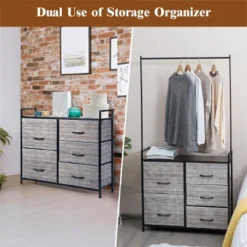 Costway 5 Drawer Fabric Dresser Hanger Metal Frame Wooden Top Storage Closet Organizer -Furniture Specialty Store GUEST f85e0671 fedc 4f50 b677 e597077b9472