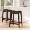 Merrick Lane 30'' Backless Saddle Style Barstool Traditional Cappuccino Finish Wood Barstool In Black Faux Leather With Nail Accent Trim -Furniture Specialty Store GUEST f8916af7 8e0c 428e b1d0 e67b936b0a81