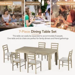 7 PCS Extendable Wooden Dining Table Set With 6 Upholstered Chairs, 12" Leaf And 2 Drawers-ModernLuxe -Furniture Specialty Store GUEST f9010151 d588 42b0 a997 1f7d116ac3e6