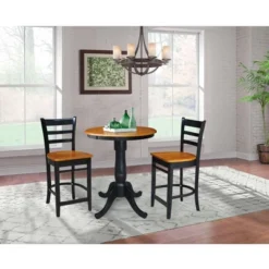 30" Brian Round Pedestal Counter Height Dining Set With 2 Emily Stools Black/Cherry - International Concepts