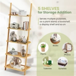 Costway 2 PCS 5-Tier Bamboo Ladder Shelf Wall-Leaning Display Bookcase Storage Rack 16 Costway 2 PCS 5-Tier Bamboo Ladder Shelf Wall-Leaning Display Bookcase Storage Rack -Furniture Specialty Store GUEST f9d58537 7e43 4529 b532 1d352abeaa30