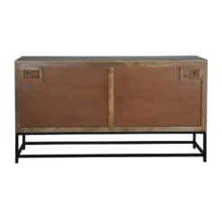 Gleaming 4 Door Credenza With Silver Doors Light Brown/Black - Treasure Trove Accents -Furniture Specialty Store GUEST fa28de4f 51c9 48bb b095 928a3eb3d824