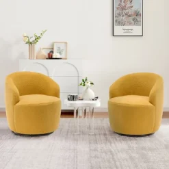 Set Of 2 Fannie 25.60'' Wide Small Size Boucle Upholstered 360° Swivel Barrel Chair-The Pop Maison -Furniture Specialty Store GUEST fab8b404 afa9 42c3 b860 8da9913340cb