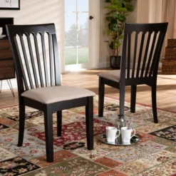 2pc Minette Fabric Upholstered Espresso Wood Dining Chair Set Sand/Dark Brown - Baxton Studio -Furniture Specialty Store GUEST fae18b7b 978b 46ea af09 739821f55374