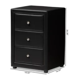 Tessa Faux Leather Upholstered 3 Drawer Nightstand Black - Baxton Studio -Furniture Specialty Store GUEST fae930fb eb2a 44b9 833c 23d45161aa00