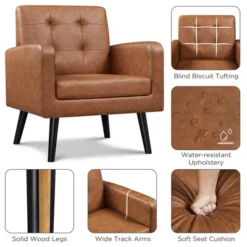 Yaheetech Modern Armchair Accent Chair Faux Leather Tufted With Solid Wood Legs -Furniture Specialty Store GUEST fbabfe04 f515 4657 86d9 3ab0881d53fa