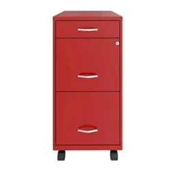 Space Solutions 18 Inch Wide Metal Mobile Organizer File Cabinet For Office Supplies & Hanging File Folders W/ Pencil Drawer & 3 File Drawers, Red -Furniture Specialty Store GUEST fbb342e3 e1a4 48c4 8c92 05922b1a4c9d