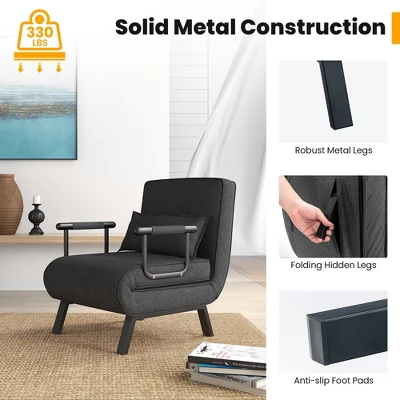 Costway Folding 5 Position Convertible Sleeper Bed Armchair Lounge Couch W/ Pillow 9 Costway Folding 5 Position Convertible Sleeper Bed Armchair Lounge Couch W/ Pillow - Image 7