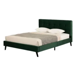 Queen Flam Upholstered Complete Platform Bed Dark Green - South Shore -Furniture Specialty Store GUEST fdc47fd4 cc82 4fe7 a553 4ded6364436e