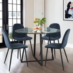 Hana + Spoon 5-Piece Round Clear Glass Dining Table Set With 4 Upholstered Chairs Black Legs For Home Kitchen Restaurant -The Pop Maison -Furniture Specialty Store GUEST fdee64c6 2748 4852 abe0 18b06dd4312a