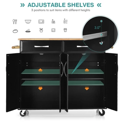 Costway 4-Door Rolling Kitchen Island Cart Buffet Cabinet W/ Towel Racks Drawers WhiteBlack 6 Costway 4-Door Rolling Kitchen Island Cart Buffet Cabinet W/ Towel Racks Drawers WhiteBlack - Image 4