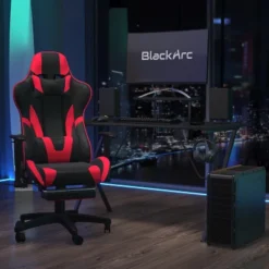 BlackArc Tango Gaming Desk & Chair Set - Reclining Gaming Chair With Slide-Out Footrest & Gaming Desk With Cupholder/Headphone Hook