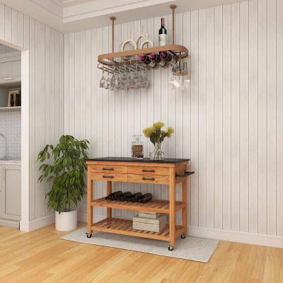 Coastal Wood Kitchen Cart Brown - Olivia & May 19 Coastal Wood Kitchen Cart Brown - Olivia & May - Image 17