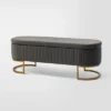 Nuria 50" Wide Modern Upholstered Flip Top Storage Bench With Golden Metal C-shaped Sled Legs For Living Room | ARTFUL LIVING DESIGN -Furniture Specialty Store GUEST ff8384ef 891c 4093 9645 cb8b8127574d